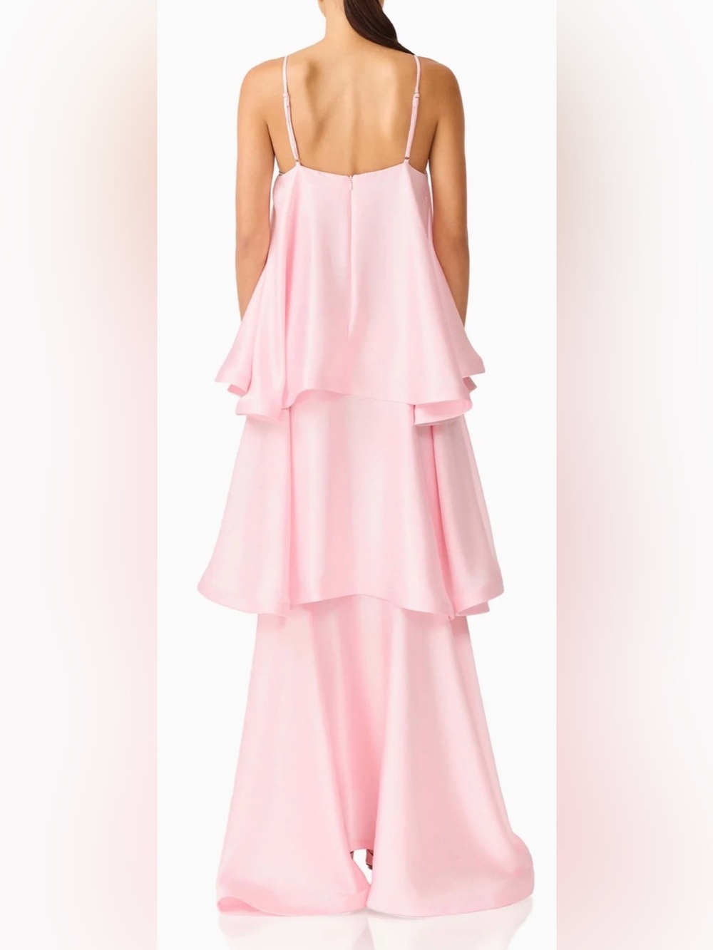 NEW Elliatt Tilly Tiered Maxi Dress blush pale pink satin fabric Sz M - Picture 3 of 9